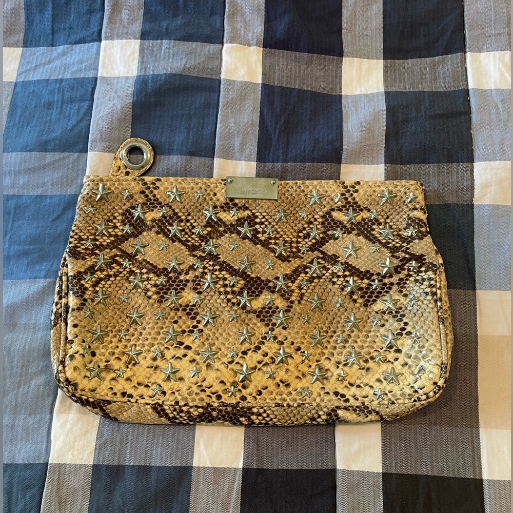 Jimmy Choo Pouch Wristlet Cute Snakeskin Stud Stars